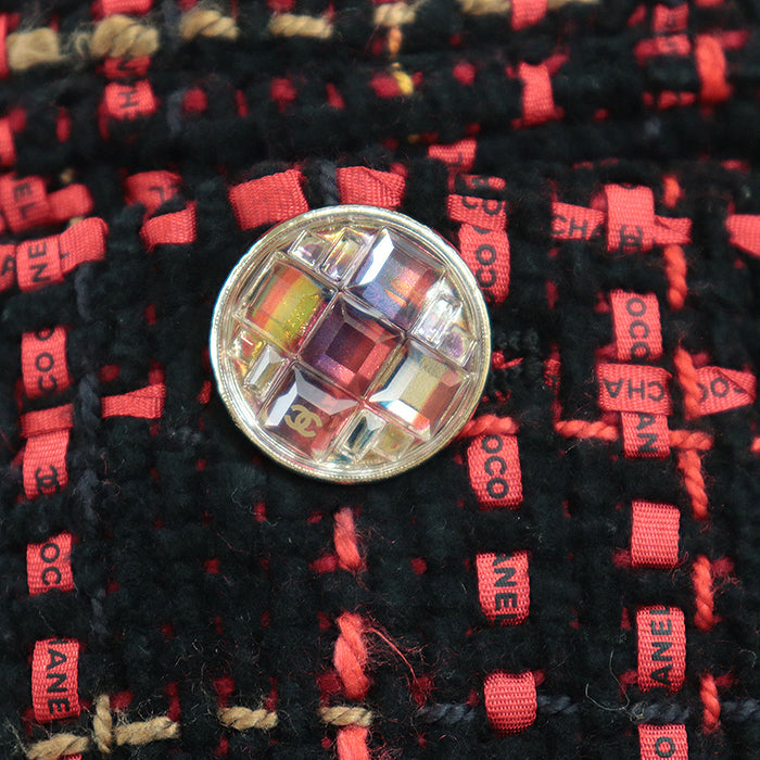 Chanel Tweed Skirt , Crystal Button, Check Pattern, Black/Red/Mustard Classic Flap Tote