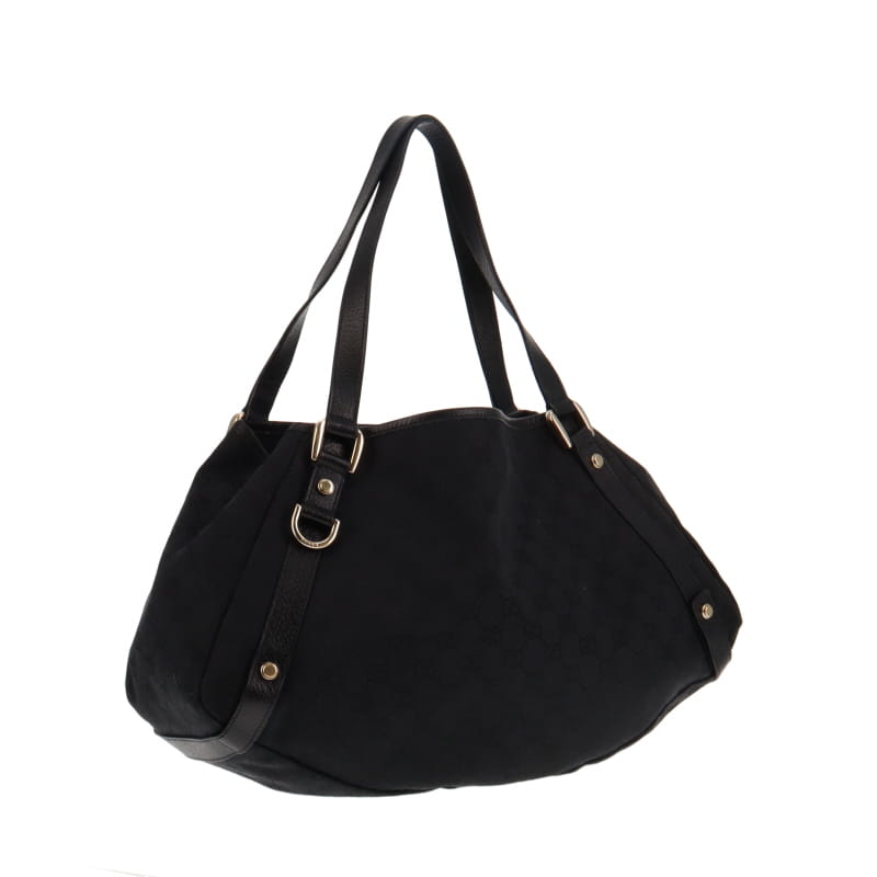Gucci Abbey Black Leather Canvas Shoulder Bag