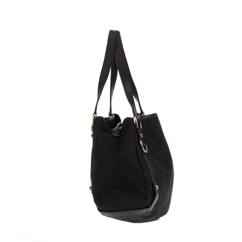 Gucci Abbey Black Leather Canvas Shoulder Bag