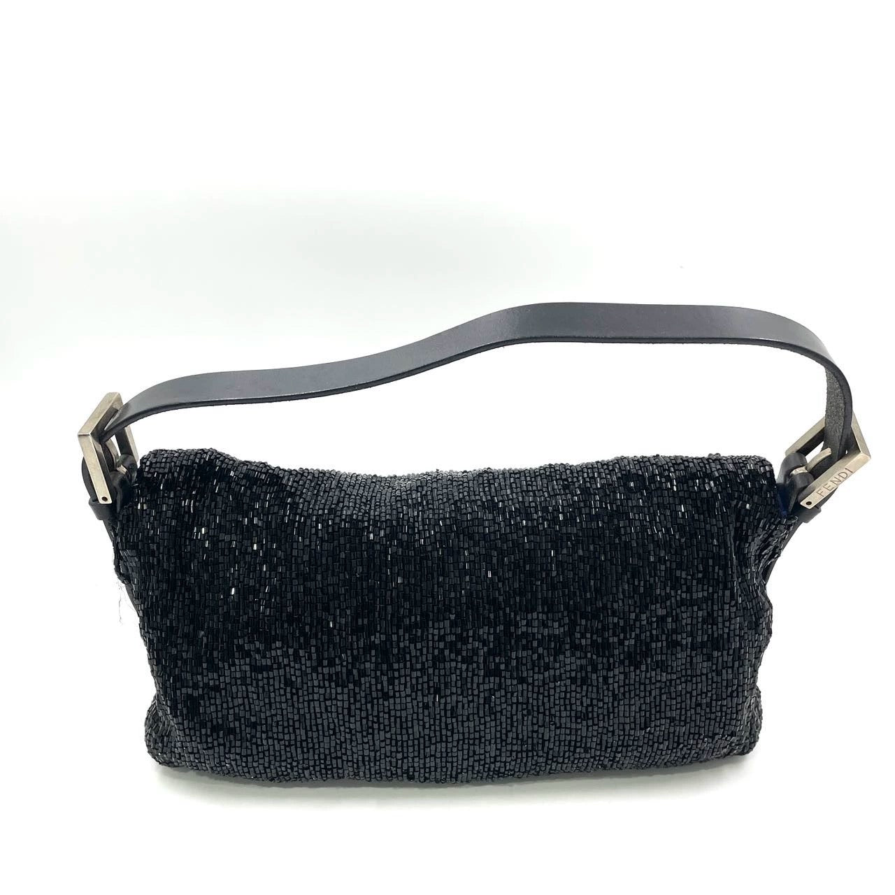 Fendi Baguette   Black Glitter Beads Shoulder Bag Blue Satin Interior