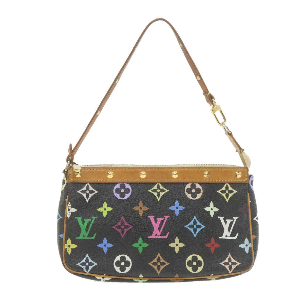 LOUIS VUITTON Multicolor Pochette Accessoires Pouch Black LV Auth Clutch