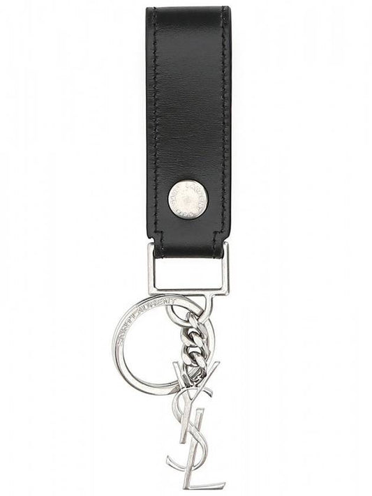 Luxury Saint Laurent Trending 2026 Monogram Leather Key Holder Black Silver