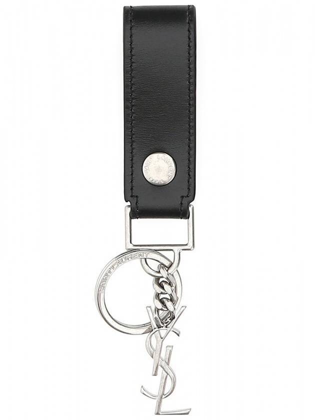 Luxury Saint Laurent Trending 2026 Monogram Leather Key Holder Black Silver