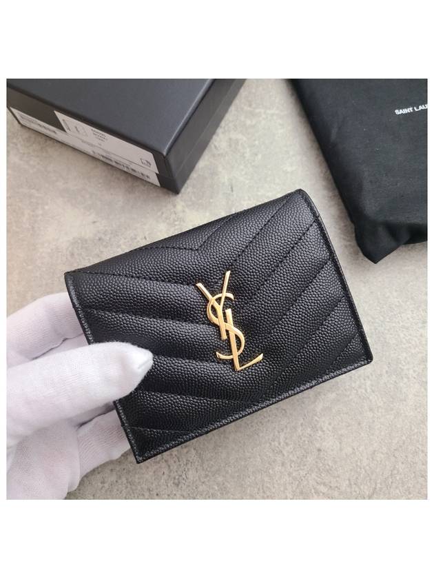 Luxury Saint Laurent Trending 2026 Monogram Caviar Leather Flap Card Wallet Black