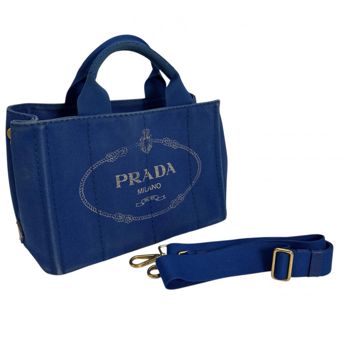 PRADA Tote Bag denim blue Shoulder Bag tote mini Canapa Women