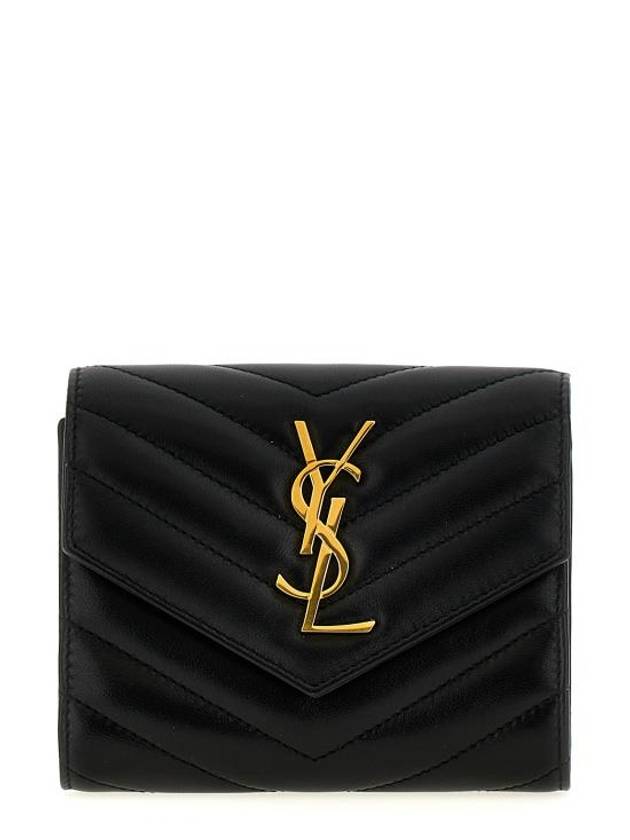 Luxury Saint Laurent Trending 2026 Cassandre Matelasse Compact Quilted Lambskin Half Wallet Black