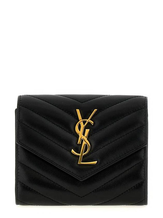 Luxury Saint Laurent Trending 2026 Cassandre Matelasse Compact Quilted Lambskin Half Wallet Black