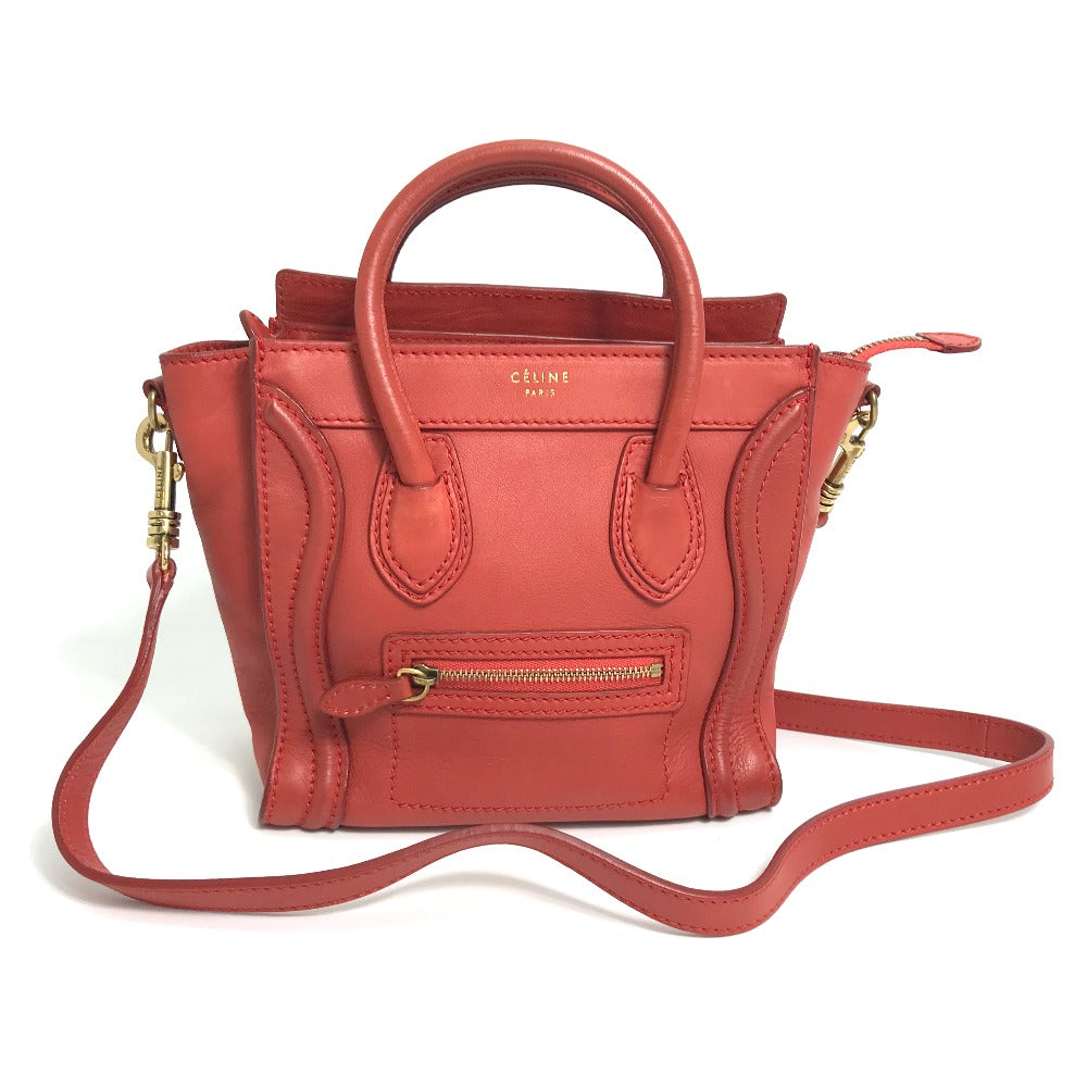 CELINE Handbag leather Red Nano Shopper Luggage Women Secondhand