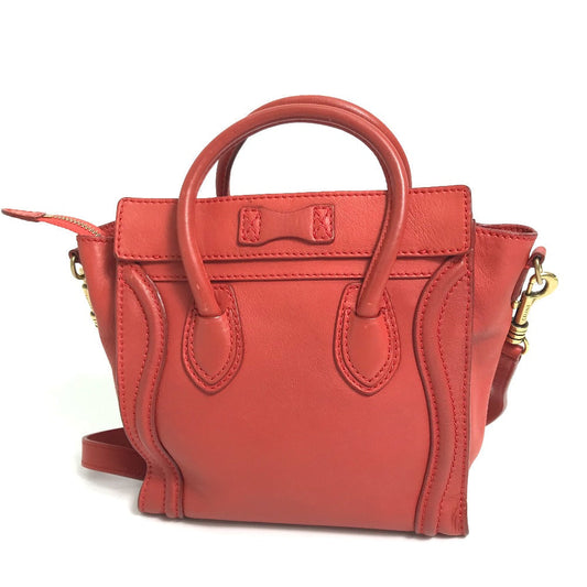 CELINE Handbag leather Red Nano Shopper Luggage Women Secondhand