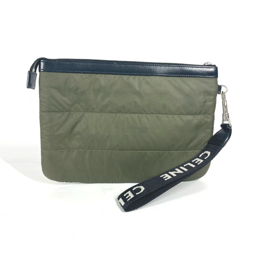 CELINE Clutch bag Leather / nylon khaki By color logo Women