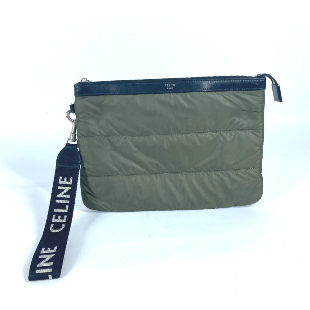 CELINE Clutch bag Leather / nylon khaki By color logo Women