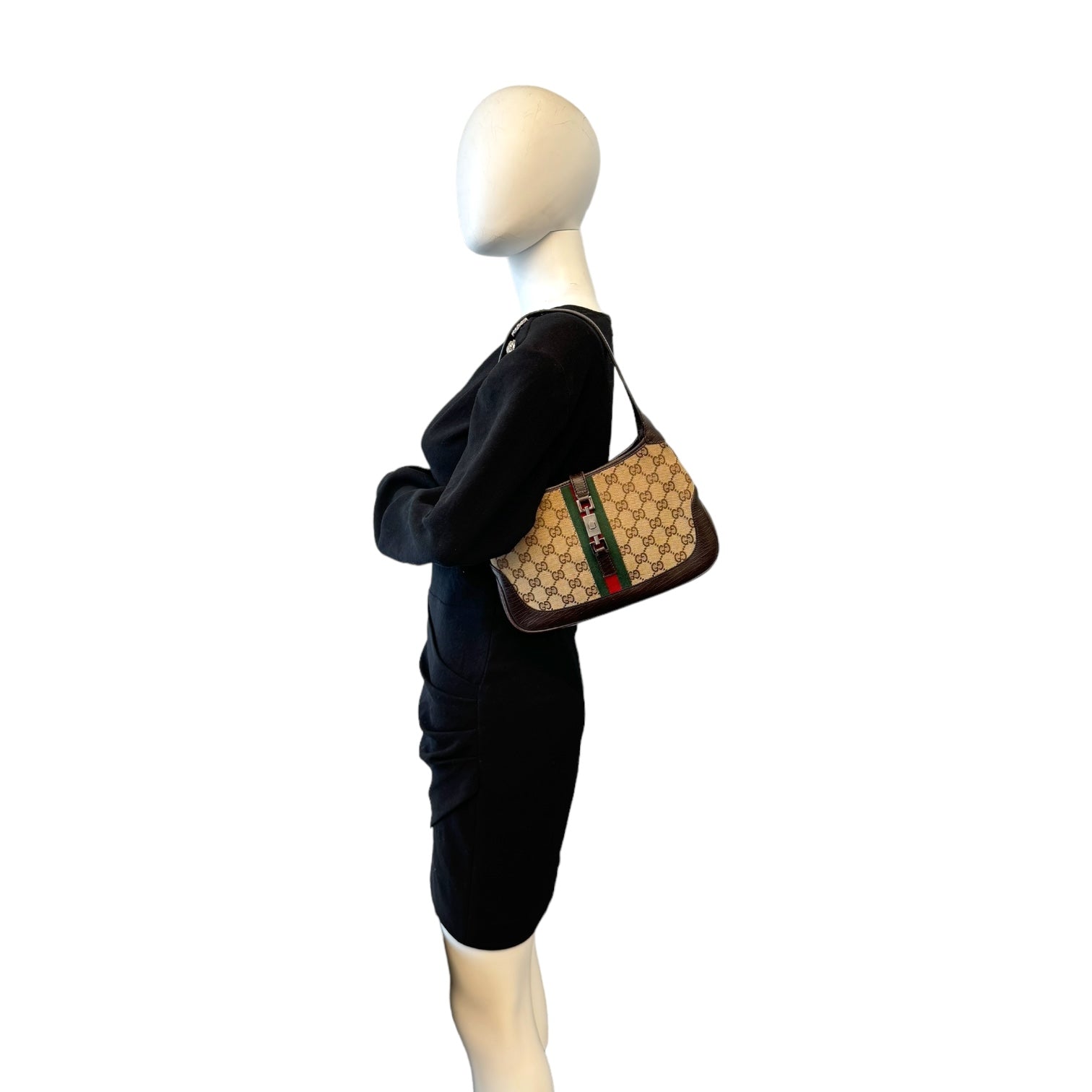 Gucci Jackie Brown Leather Canvas Shoulder Bag Style 3