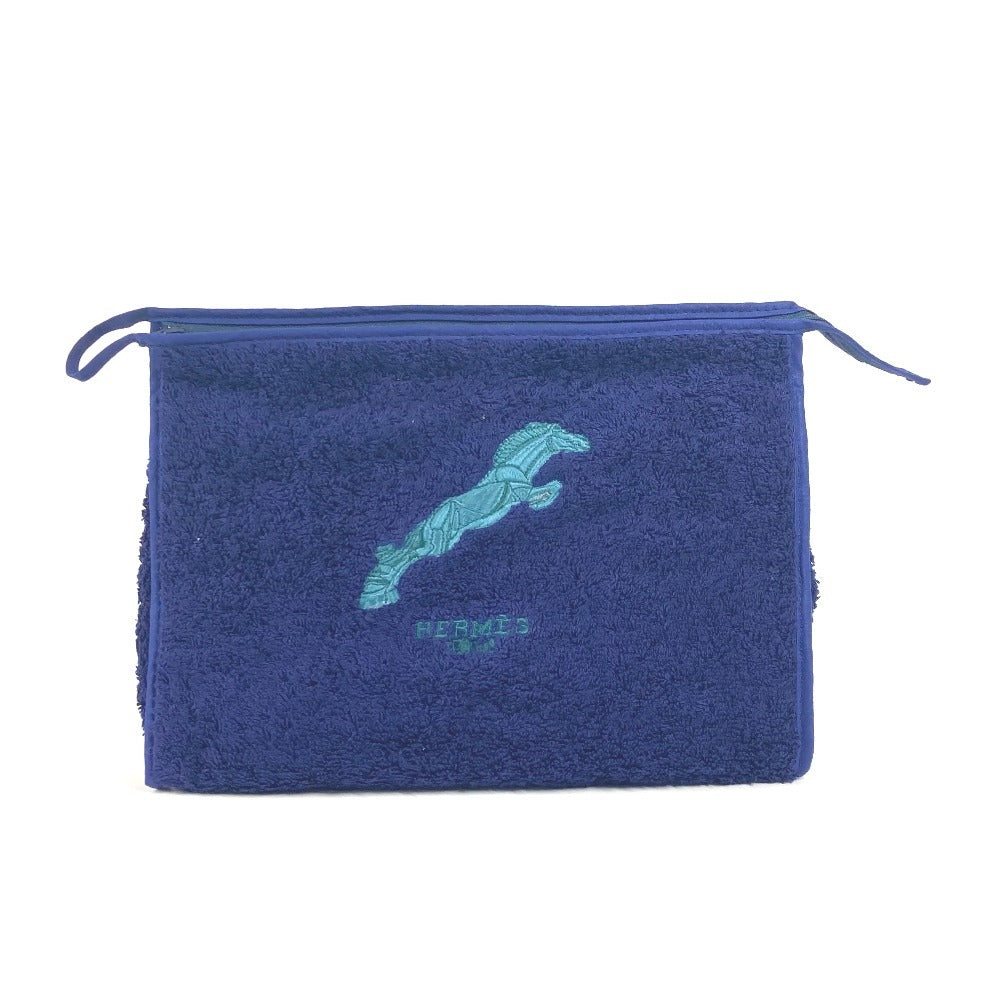 HERMES Pouch pile Navy Horse print pile beach pouch logo clutch bag Women