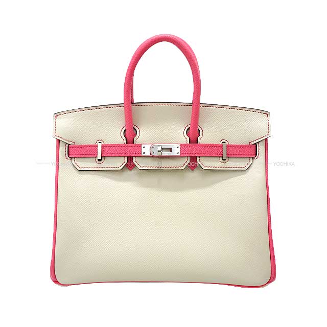 HERMES Handbag Birkin25 Personal order with initials engraved Craie/ Rose Azalee Veau Epsom Mat Silver HW Stamp