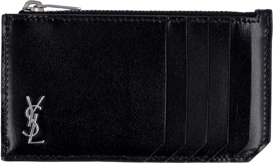 Luxury Saint Laurent Trending 2026 Men's Tiny Cassandre Logo Plaque Purse in Nero | 6298991JB0E1000