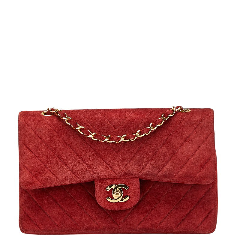 Chanel Double Flap V Stitch Suede Shoulder Bag Classic Flap