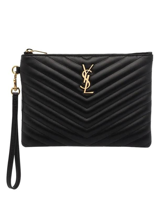 Luxury Saint Laurent Trending 2025 Matelasse Monogram Logo Strap Clutch Bag Black