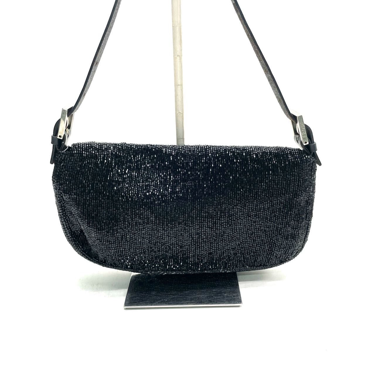 Fendi Baguette   Black Glitter Beads Shoulder Bag