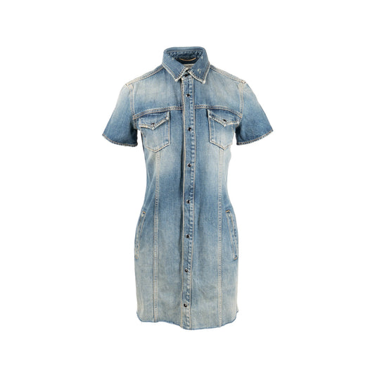 Saint Laurent Size S Stonewashed Denim Mini Dress Denim Blue