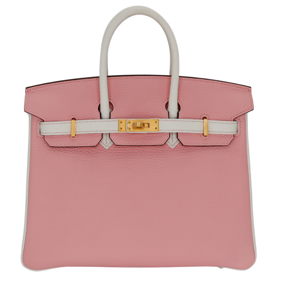 Hermes25cm Birkin Sakura/ White Clemence Leather Brushed Gold Hardware