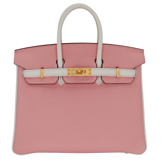 Hermes25cm Birkin Sakura/ White Clemence Leather Brushed Gold Hardware