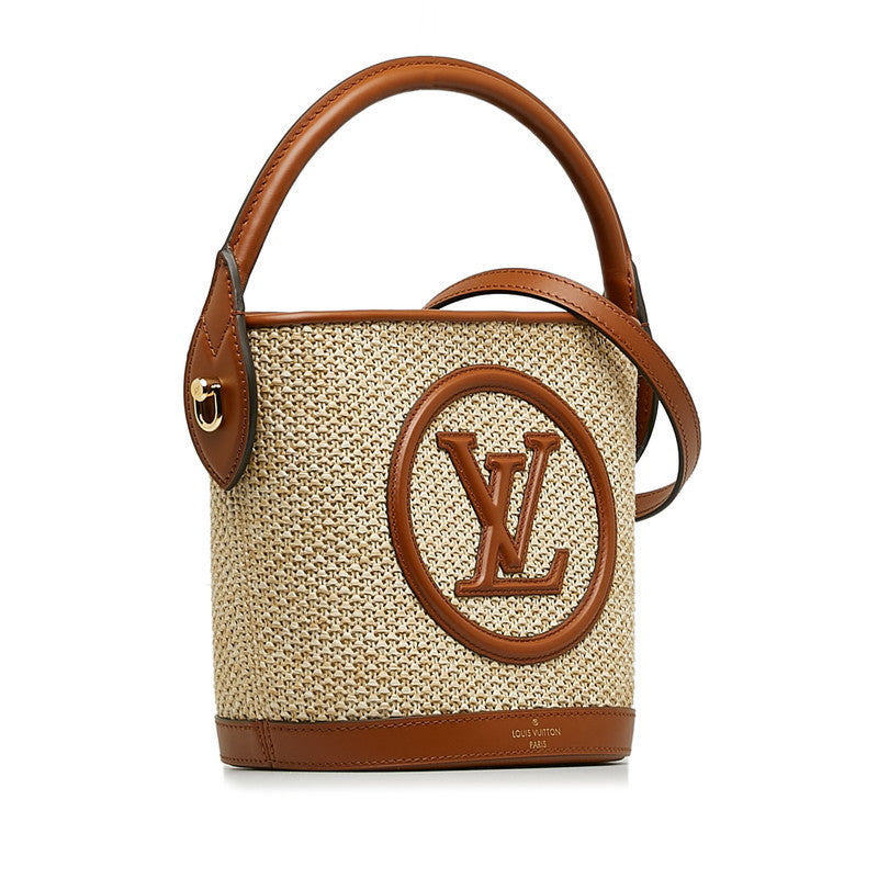 Louis Vuitton Bucket Handbag 2WAY Natural Brown Leather Raffia Louis Vuitton
