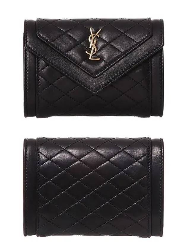 Luxury Saint Laurent Trending 2026 Gabi Envelope Quilting Small Lambskin Half Wallet Black