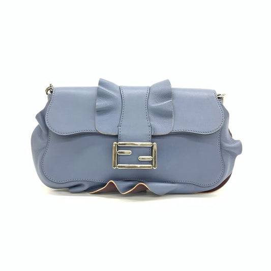 Fendi Baguette Calfskin Waves Baguette Blue Crossbody Bag