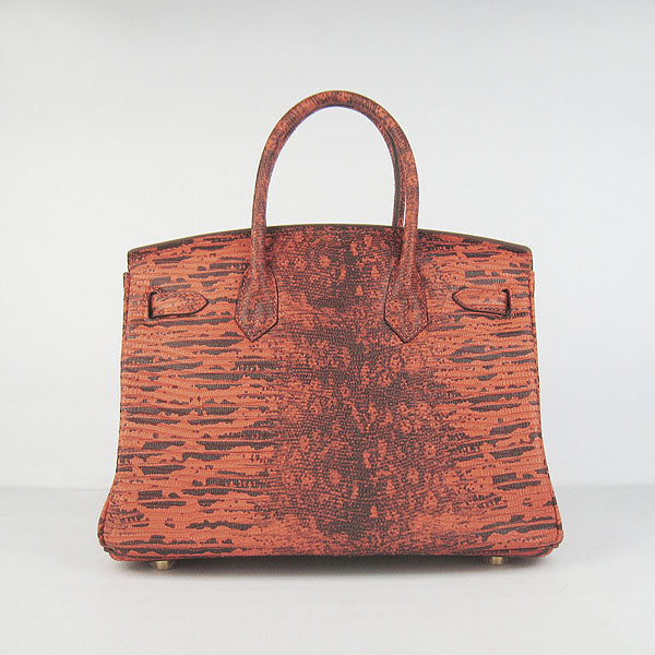 Hermes Birkin 30cm Lizard Pattern Handbag 6088 Orange/ Golden