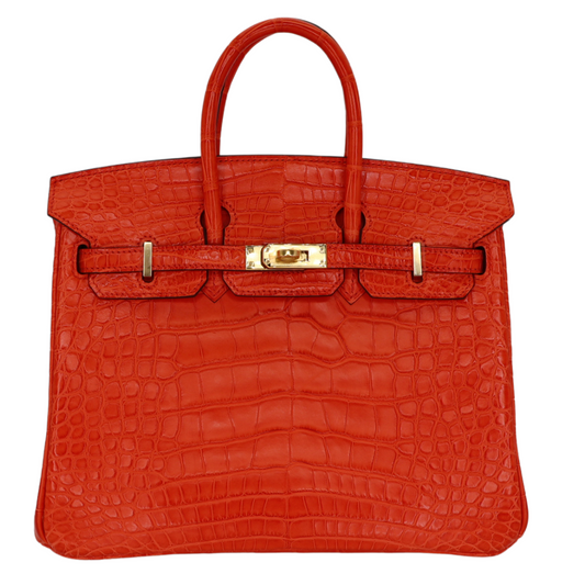 Hermes25cm Birkin Orange Poppy Matte Alligator Gold Hardware