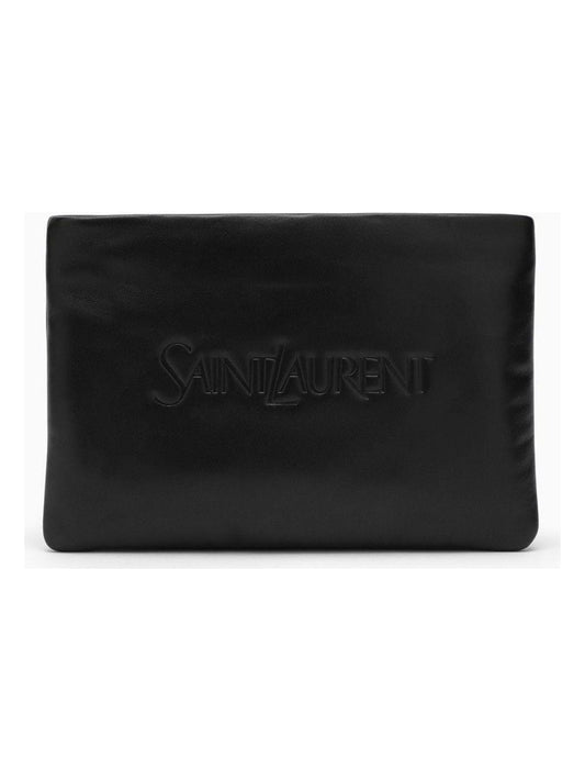 Luxury Saint Laurent Trending 2025 Men's Padded Leather Clutch Bag With Logo in Black |