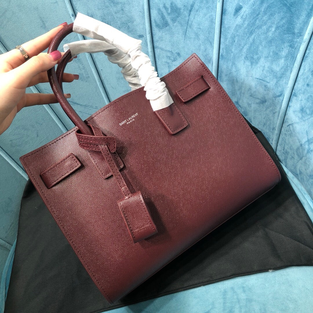 Yves Saint Laurent Sac De Jour Baby In Shiny Burgundy Luxury Handbag