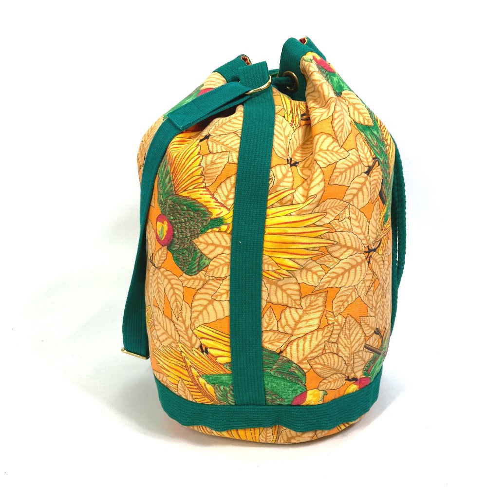 HERMES Shoulder Bag canvas green Bird pattern purse Women