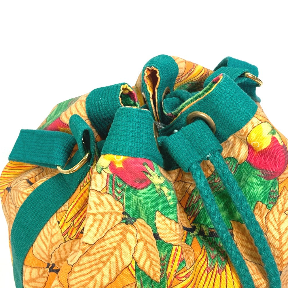 HERMES Shoulder Bag canvas green Bird pattern purse Women