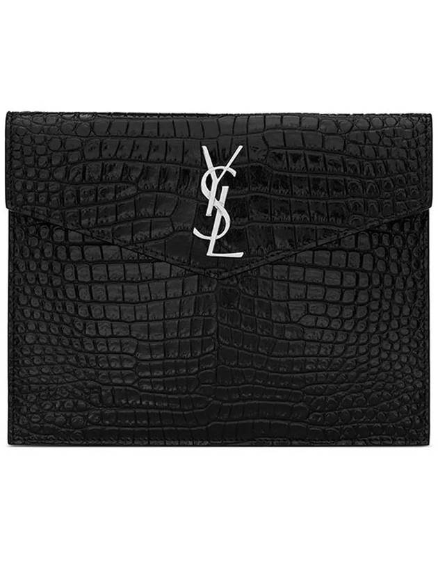 Luxury Saint Laurent Trending 2025 Crocodile Uptown Pouch Bag Black