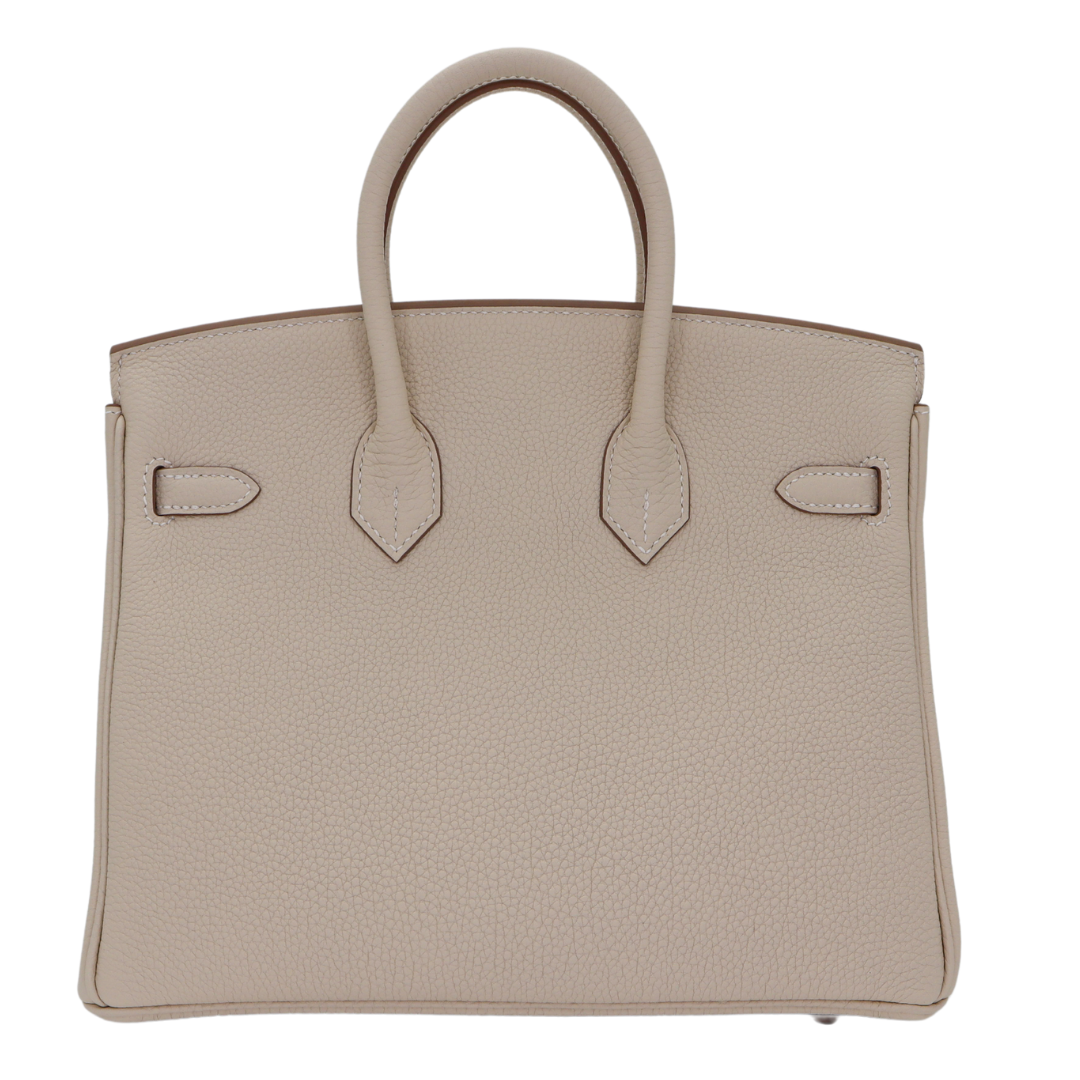Hermes25cm Birkin Craie Togo Leather Palladium Hardware