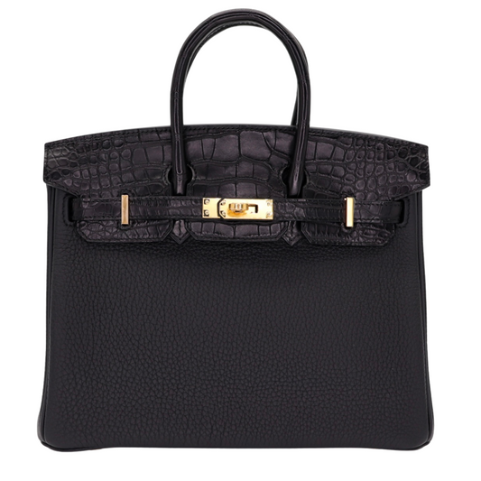 Hermes25cm Birkin Touch Black Matte Alligator/ Togo Leather Gold Hardware