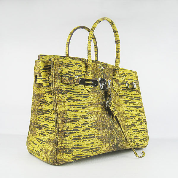 Hermes Birkin 30cm Lizard Pattern Handbag 6088 Yellow/ Silver