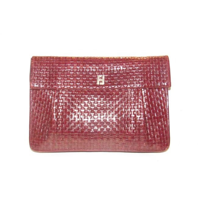 Fendi Purses Brown Woven Leather With A Leather Strap Handle In The Back Clutch
