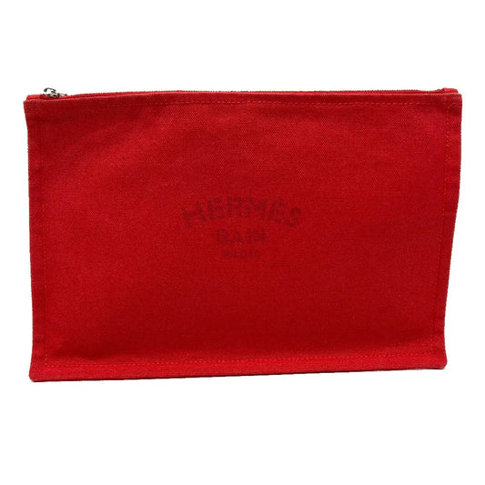 HERMES Pouch cotton Red Flat fastener Yachting GM unisex(Unisex)