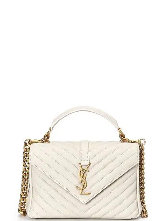 Luxury Saint Laurent Trending 2026 College Medium in Quilted Leather Shoulder Bag Blanc Vintage