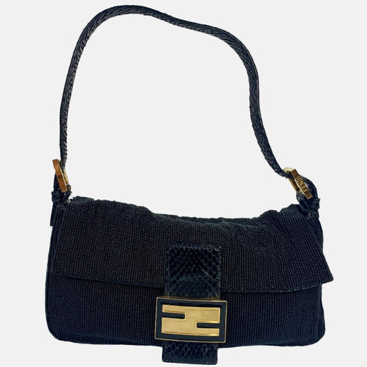 Fendi Baguette   Black Round Beads with Snake Skin Strap