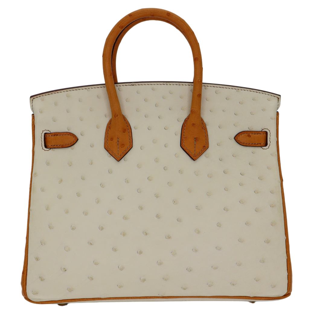 Hermes25cm Birkin HSS Beton/ Cognac Ostrich Brushed Gold Hardware
