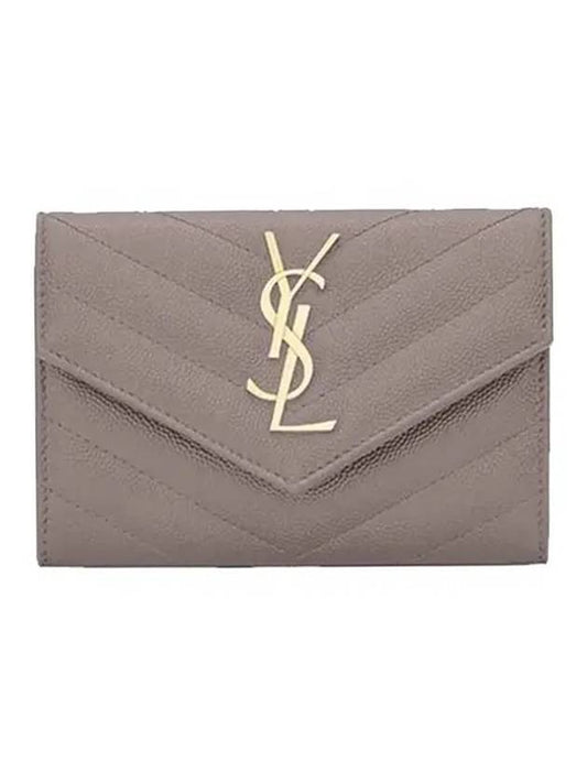 Luxury Saint Laurent Trending 2026 Monogram Envelope Quilting Small Half Wallet Grey