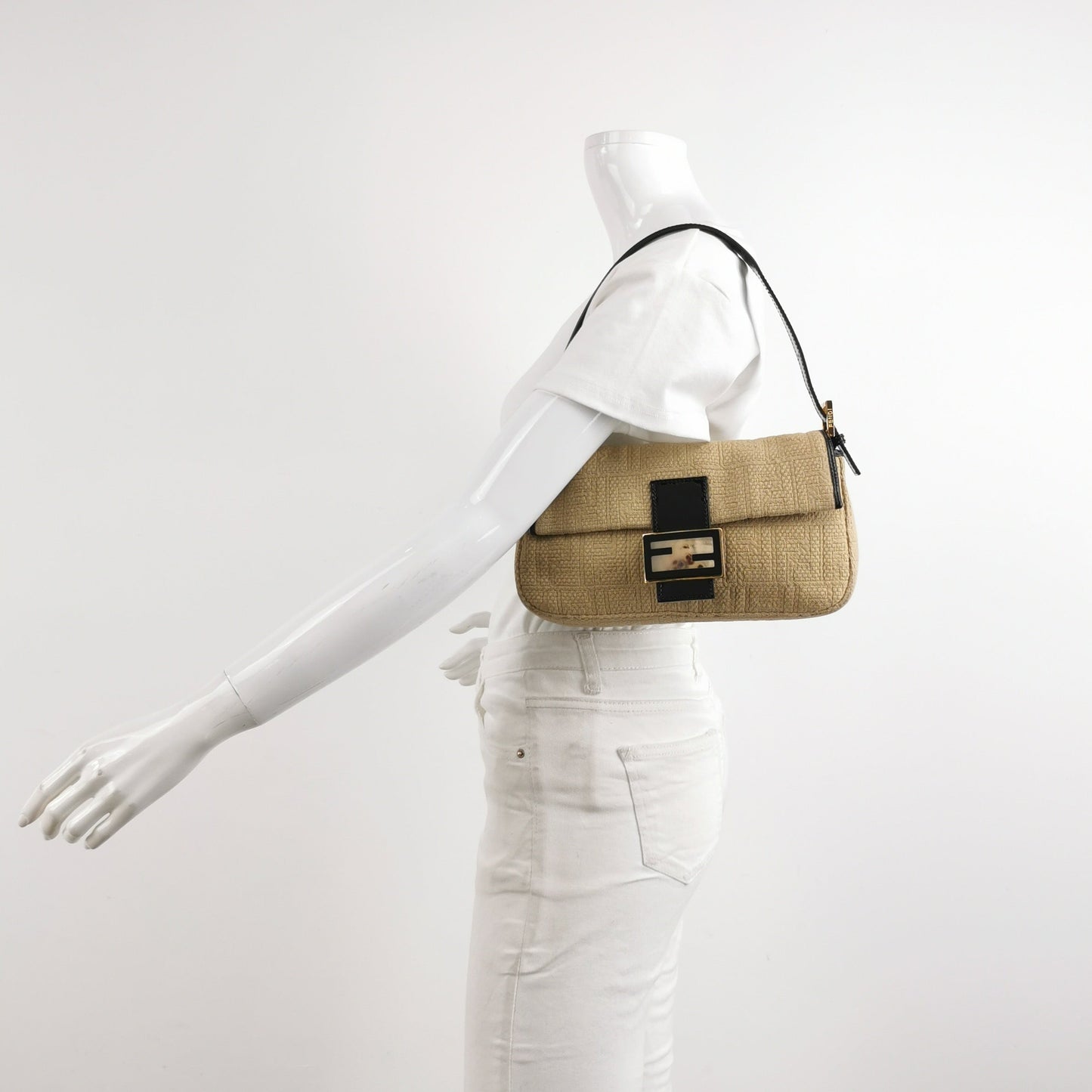 Fendi Baguette 1997 Beige Canvas Zucca Embossed with Zucca Interior