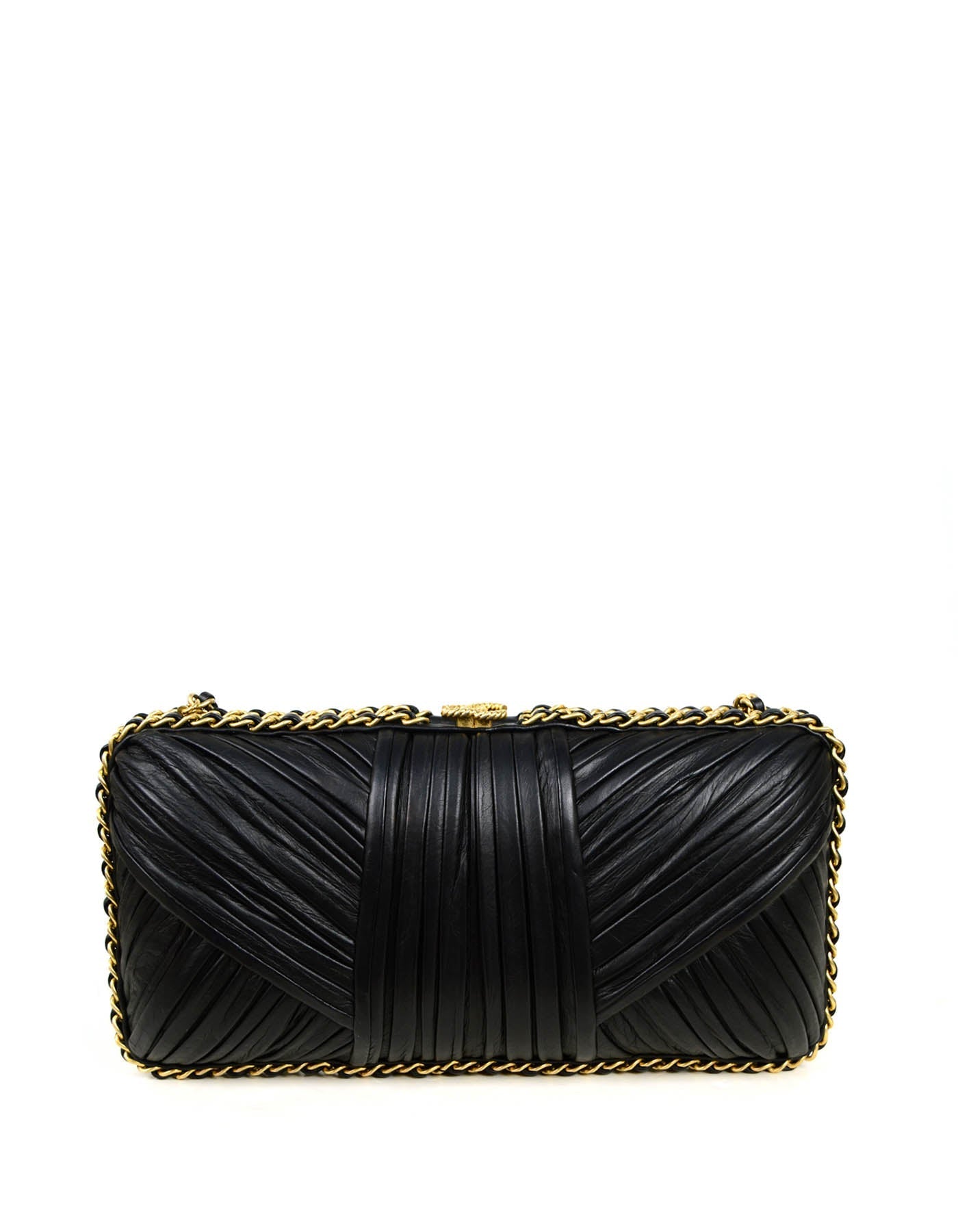 Chanel Black Pleated Chain Around Clutch Bag w/ Crossbody Strap