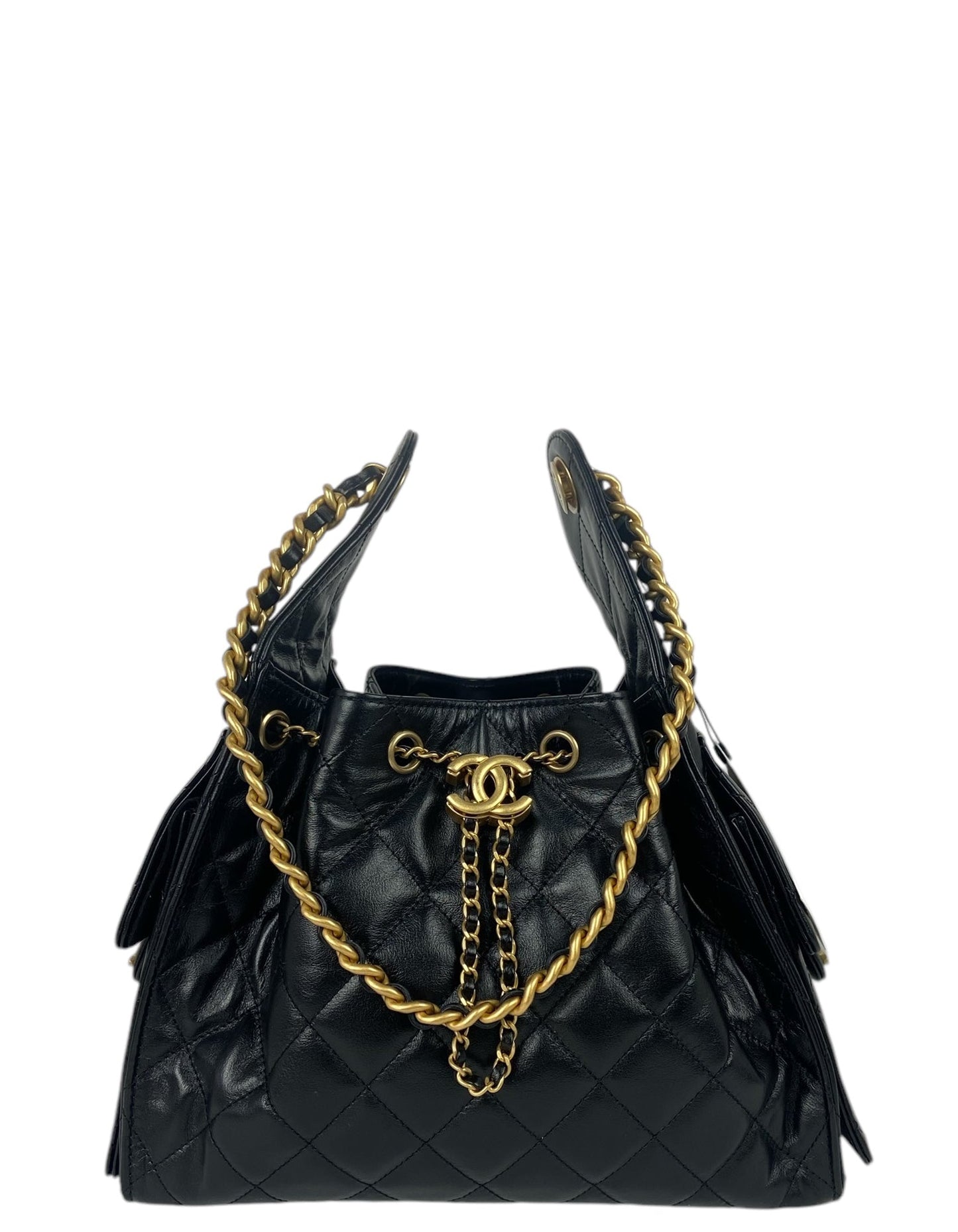 Chanel 2025 Black Leather Small 25 Hobo Shoulder Bag