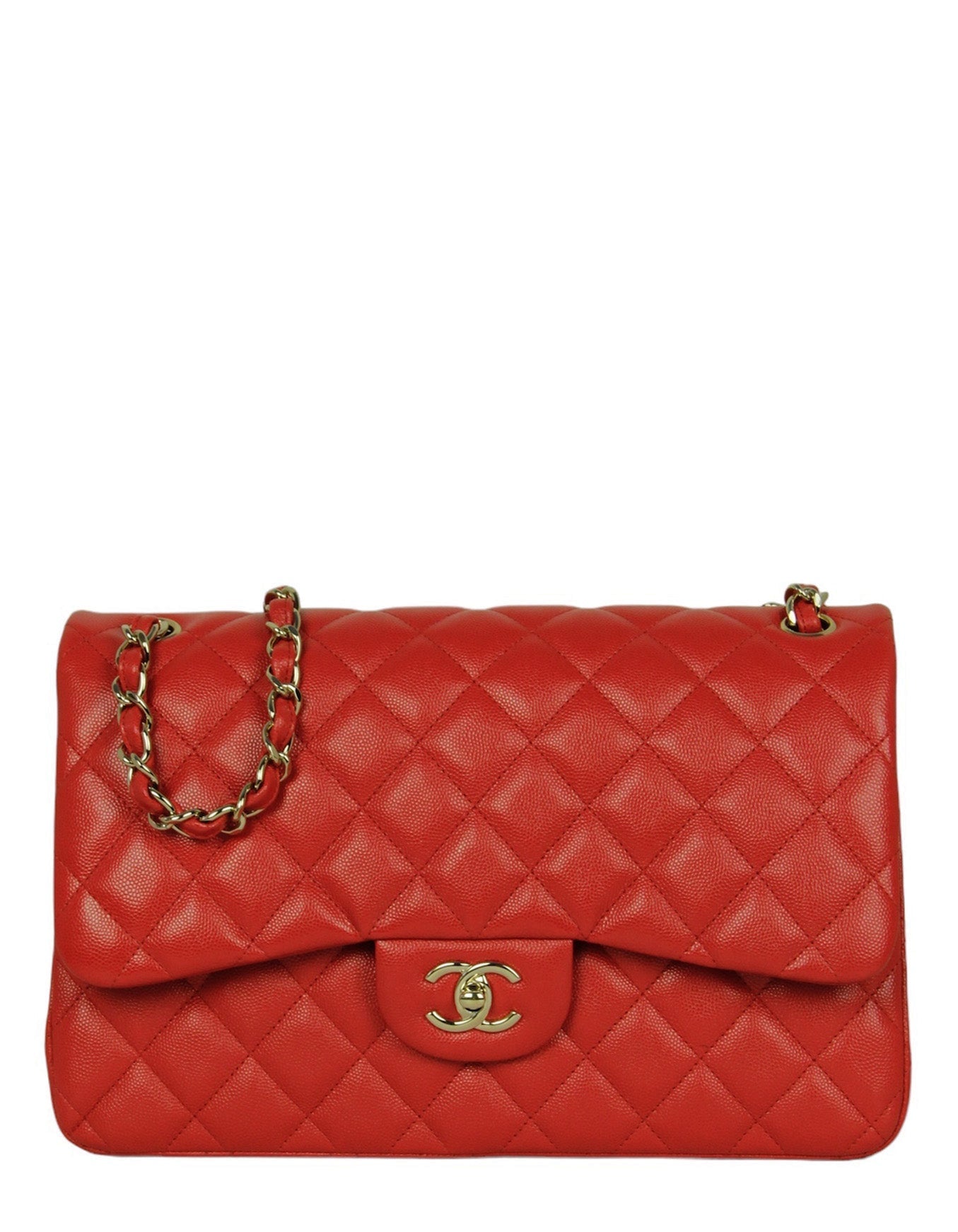 Chanel Red Caviar Leather Double Flap Jumbo Bag