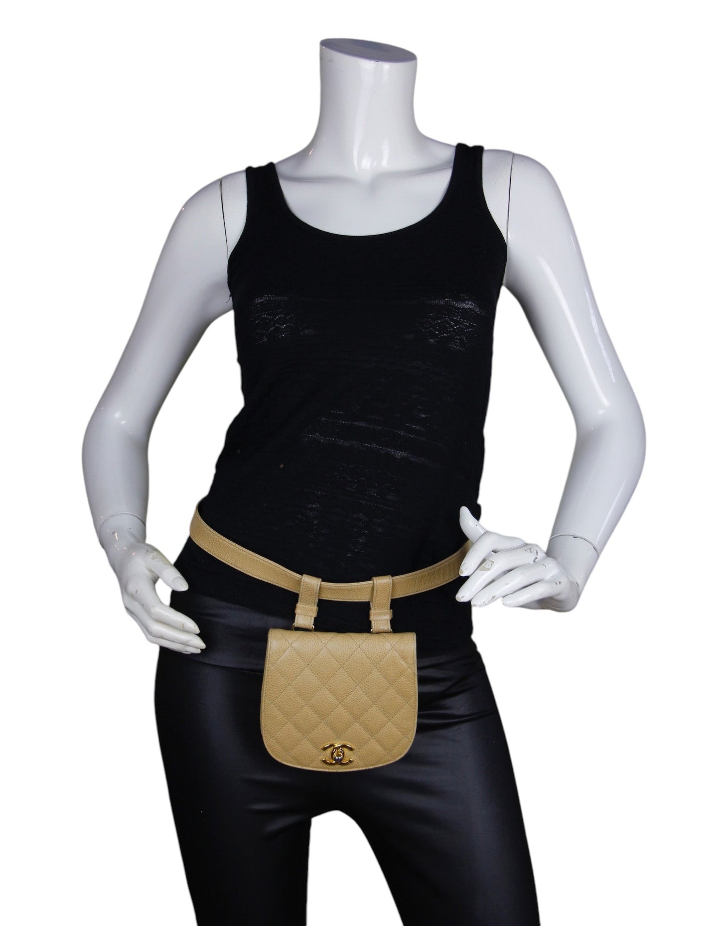 Chanel '90s Beige Caviar Quilted Belt Bag sz 85/34"