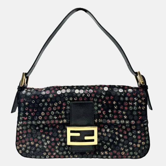 Fendi Baguette Multicolor Button Embroidered Leather Shoulder bag